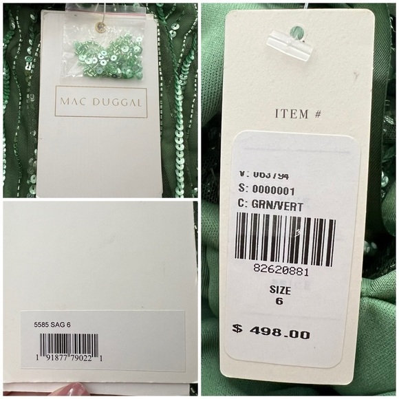 Mac Duggal Sequined Wrap Over Cap Sleeve Ruffle Hem Dress Sage Size 6 NEW - Picture 15 of 15